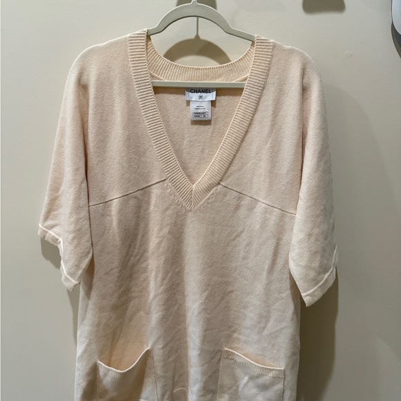 CHANEL Beige V-Neck Knit Top - Picture 1 of 5